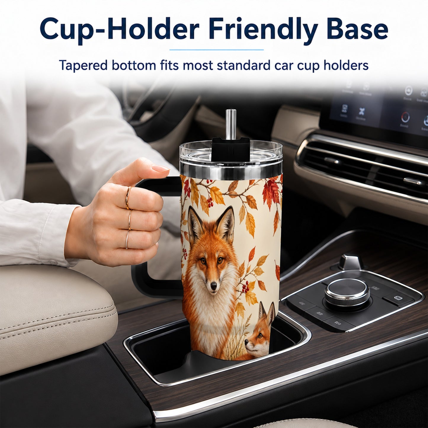 #pl[40oz|Black] Autumn Fox 40oz Tumbler, Woodland Tumbler, Stainless Steel Travel Cup