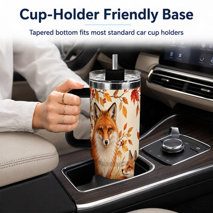 #pl[40oz|Black] Autumn Fox 40oz Tumbler, Woodland Tumbler, Stainless Steel Travel Cup