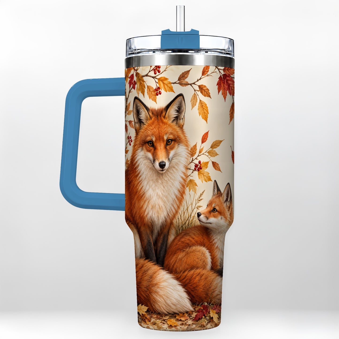 #pl[40oz|Blue] Autumn Fox 40oz Tumbler, Woodland Tumbler, Stainless Steel Travel Cup
