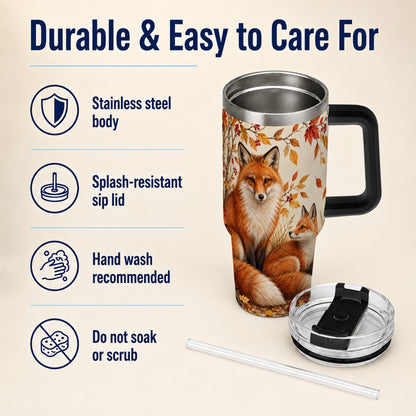 #pl[40oz|Black] Autumn Fox 40oz Tumbler, Woodland Tumbler, Stainless Steel Travel Cup