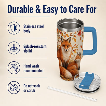 #pl[40oz|Blue] Autumn Fox 40oz Tumbler, Woodland Tumbler, Stainless Steel Travel Cup