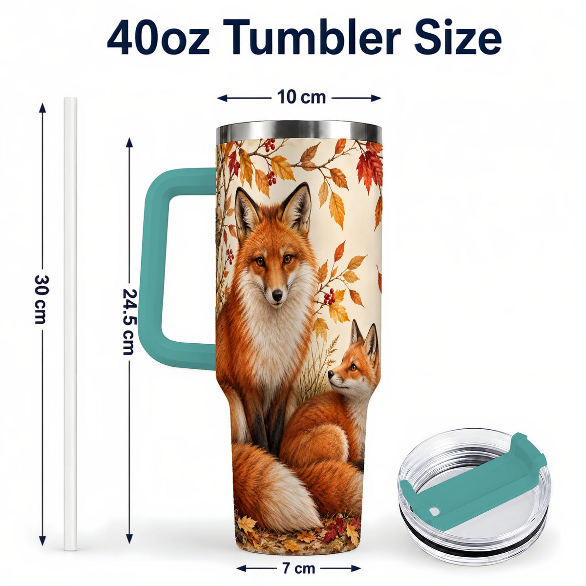 #pl[40oz|Green] Autumn Fox 40oz Tumbler, Woodland Tumbler, Stainless Steel Travel Cup