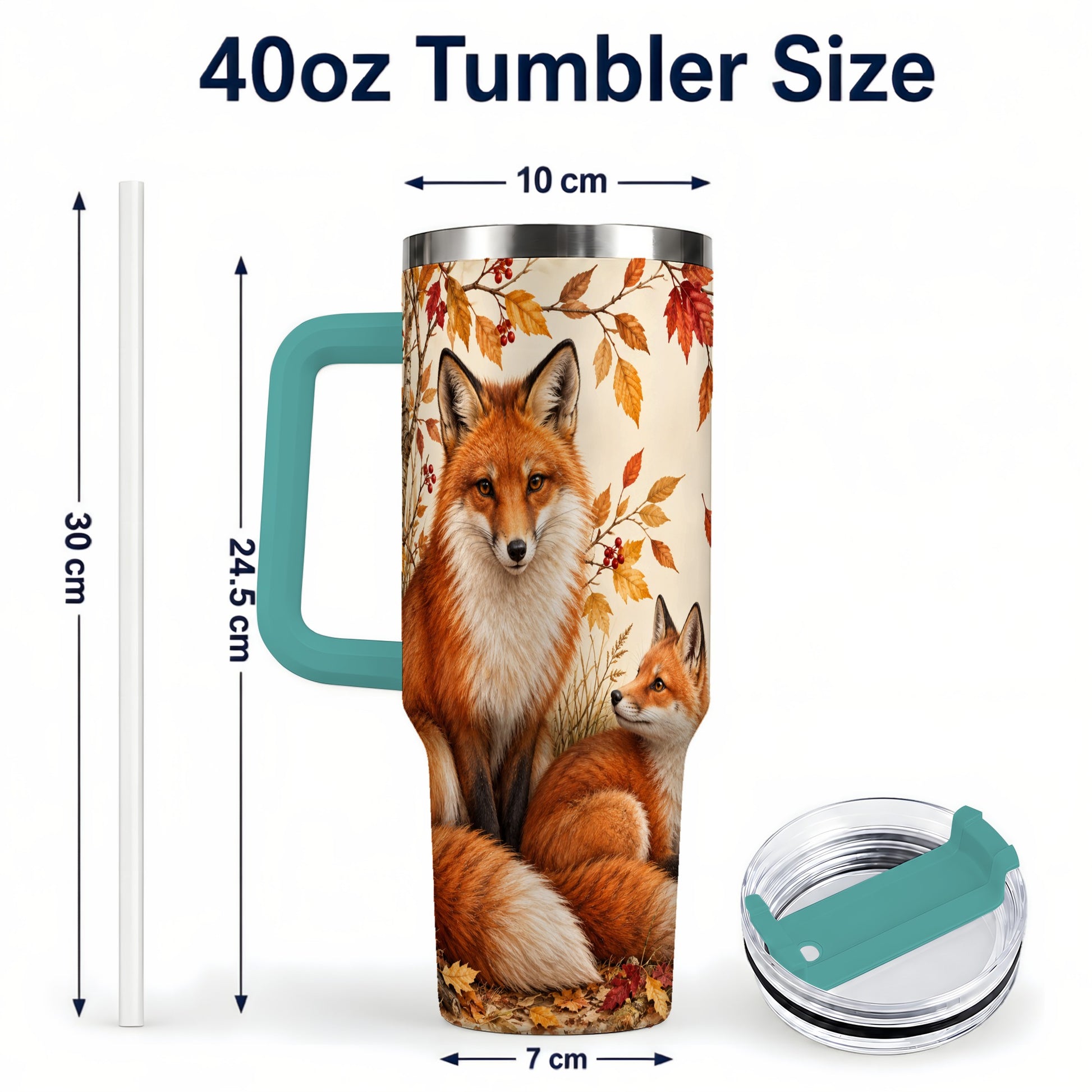 #pl[40oz|Green] Autumn Fox 40oz Tumbler, Woodland Tumbler, Stainless Steel Travel Cup