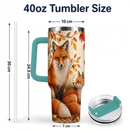 #pl[40oz|Green] Autumn Fox 40oz Tumbler, Woodland Tumbler, Stainless Steel Travel Cup