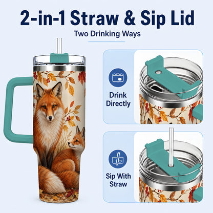 #pl[40oz|Green] Autumn Fox 40oz Tumbler, Woodland Tumbler, Stainless Steel Travel Cup