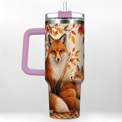 #pl[40oz|Pink] Autumn Fox 40oz Tumbler, Woodland Tumbler, Stainless Steel Travel Cup