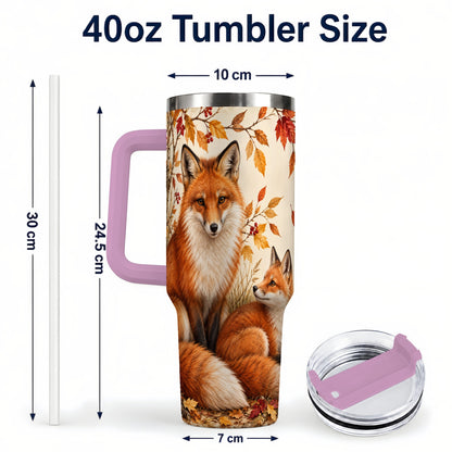 #pl[40oz|Pink] Autumn Fox 40oz Tumbler, Woodland Tumbler, Stainless Steel Travel Cup