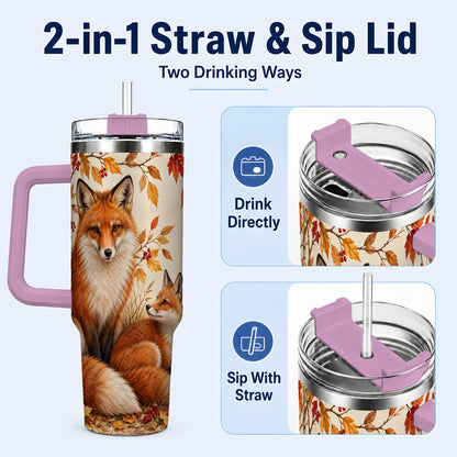 #pl[40oz|Pink] Autumn Fox 40oz Tumbler, Woodland Tumbler, Stainless Steel Travel Cup