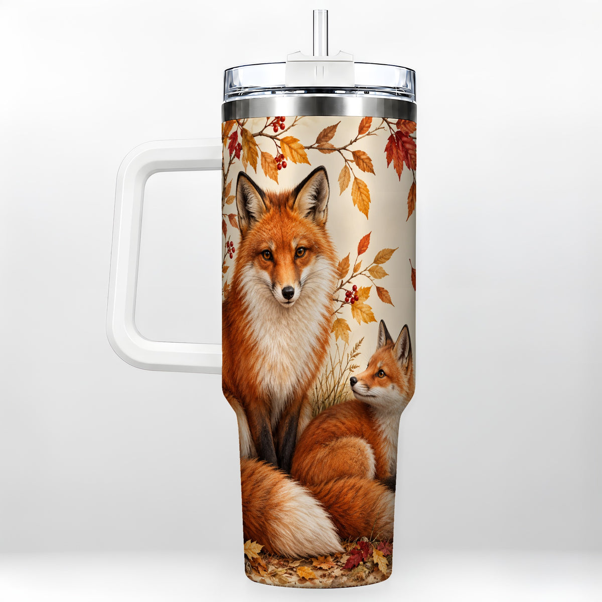 Autumn Fox 40oz Tumbler, Woodland Tumbler, Stainless Steel Travel Cup