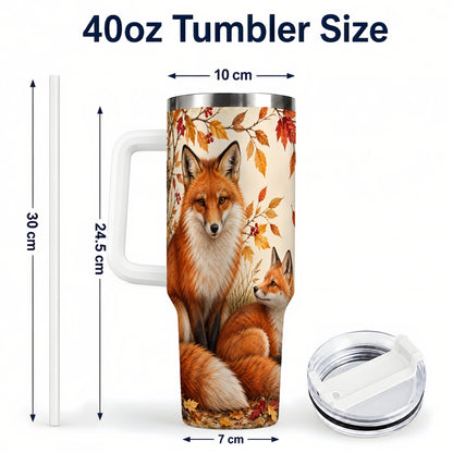 #pl[40oz|White] Autumn Fox 40oz Tumbler, Woodland Tumbler, Stainless Steel Travel Cup