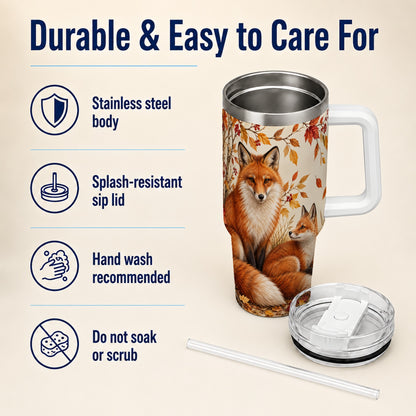 #pl[40oz|White] Autumn Fox 40oz Tumbler, Woodland Tumbler, Stainless Steel Travel Cup