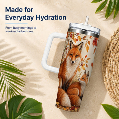 #pl[40oz|White] Autumn Fox 40oz Tumbler, Woodland Tumbler, Stainless Steel Travel Cup