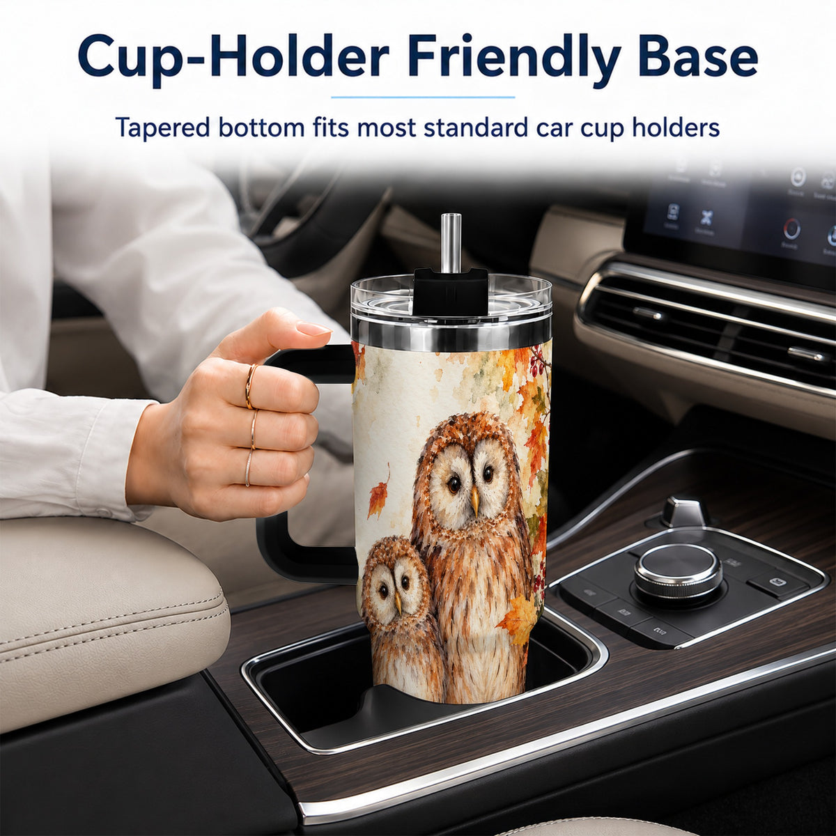 #pl[40oz|Black] Watercolor Owl 40oz Tumbler, Owl Tumbler, Stainless Steel Travel Cup