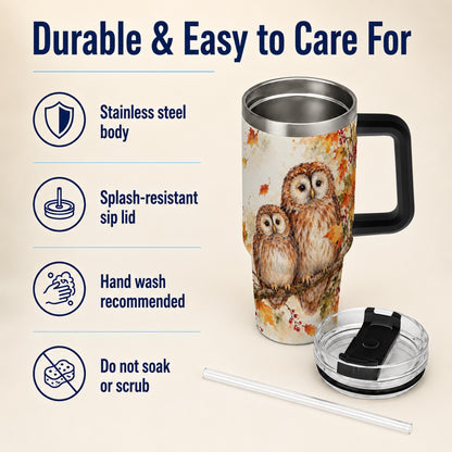 #pl[40oz|Black] Watercolor Owl 40oz Tumbler, Owl Tumbler, Stainless Steel Travel Cup