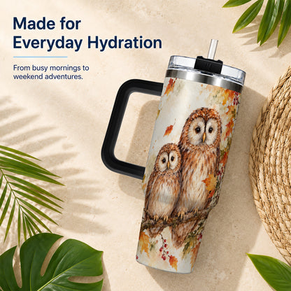 #pl[40oz|Black] Watercolor Owl 40oz Tumbler, Owl Tumbler, Stainless Steel Travel Cup