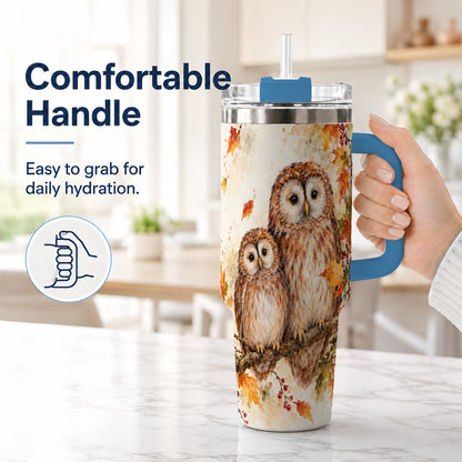 #pl[40oz|Blue] Watercolor Owl 40oz Tumbler, Owl Tumbler, Stainless Steel Travel Cup