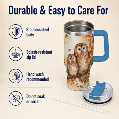 #pl[40oz|Blue] Watercolor Owl 40oz Tumbler, Owl Tumbler, Stainless Steel Travel Cup