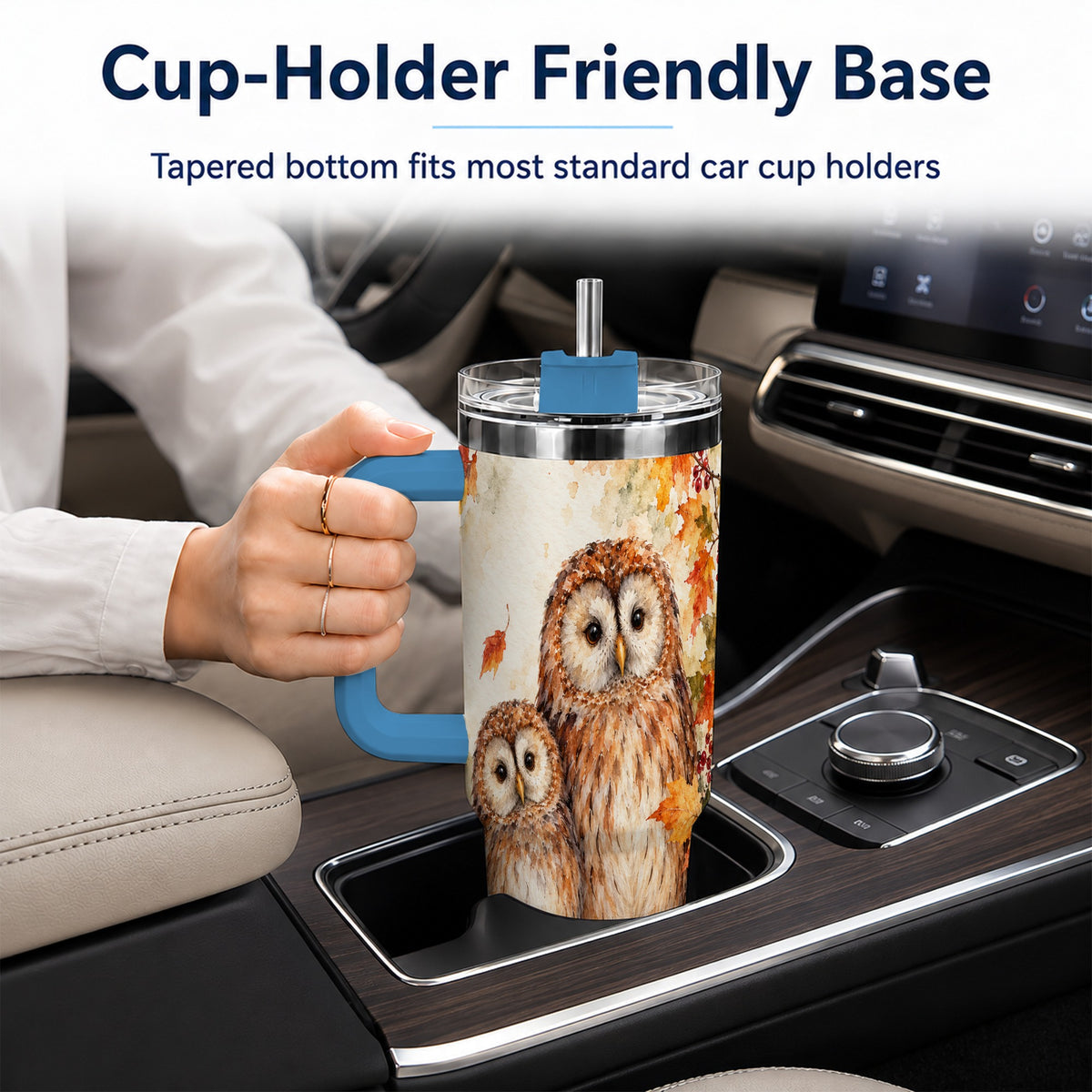 #pl[40oz|Blue] Watercolor Owl 40oz Tumbler, Owl Tumbler, Stainless Steel Travel Cup