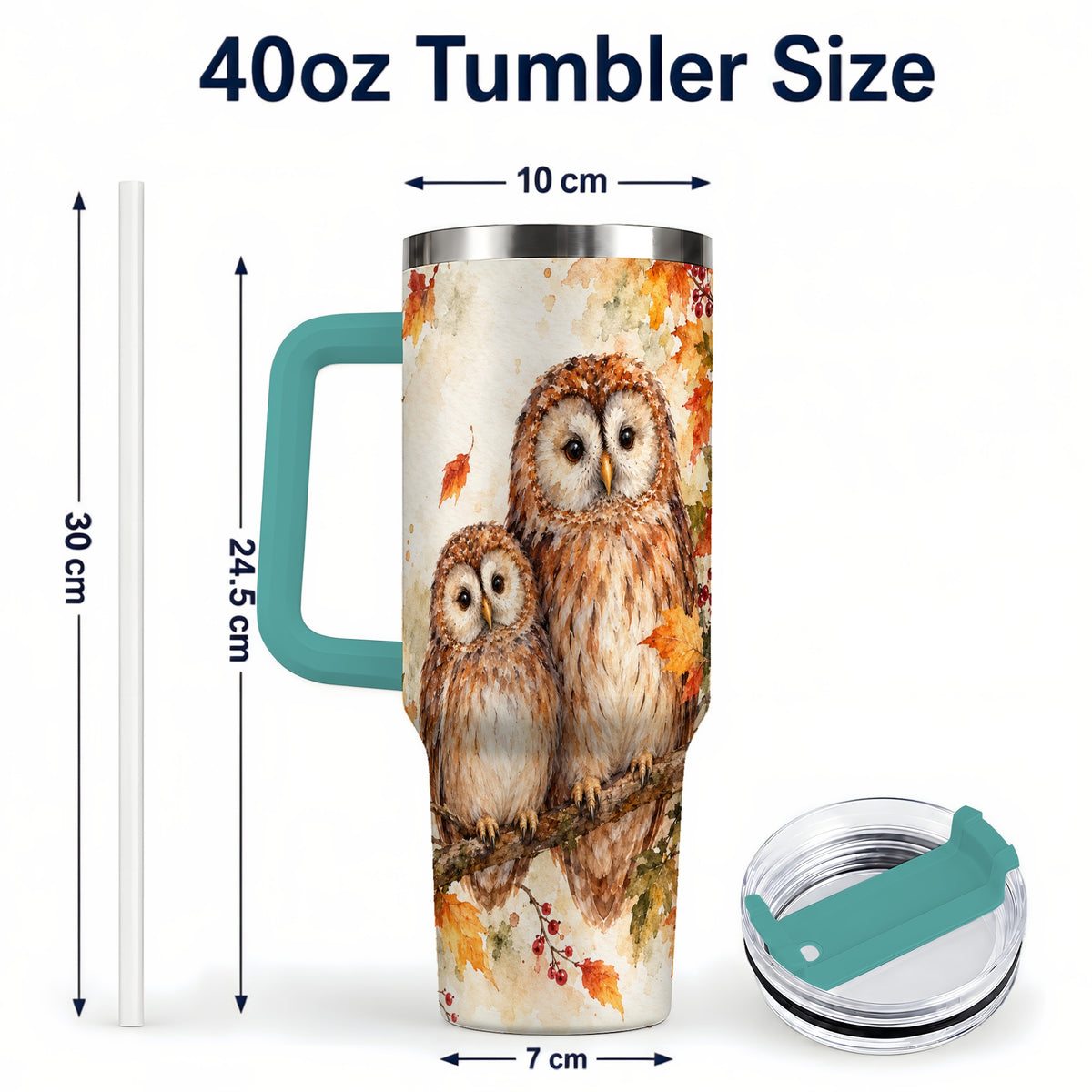 #pl[40oz|Green] Watercolor Owl 40oz Tumbler, Owl Tumbler, Stainless Steel Travel Cup