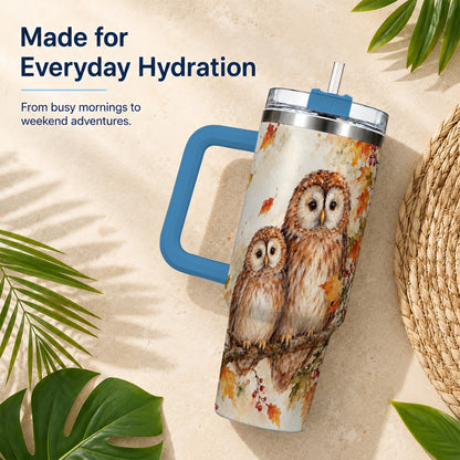#pl[40oz|Blue] Watercolor Owl 40oz Tumbler, Owl Tumbler, Stainless Steel Travel Cup