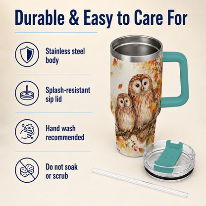 #pl[40oz|Green] Watercolor Owl 40oz Tumbler, Owl Tumbler, Stainless Steel Travel Cup