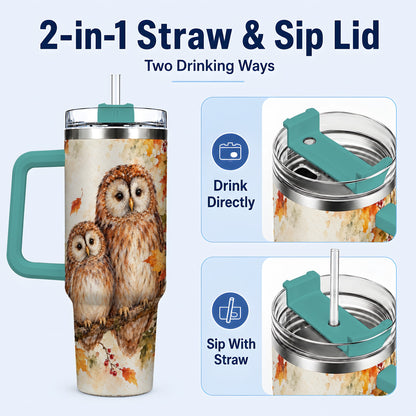 #pl[40oz|Green] Watercolor Owl 40oz Tumbler, Owl Tumbler, Stainless Steel Travel Cup