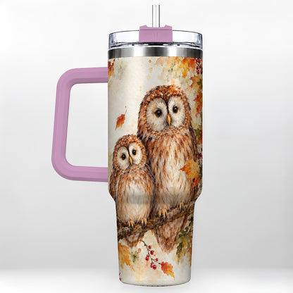 #pl[40oz|Pink] Watercolor Owl 40oz Tumbler, Owl Tumbler, Stainless Steel Travel Cup