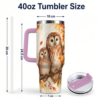#pl[40oz|Pink] Watercolor Owl 40oz Tumbler, Owl Tumbler, Stainless Steel Travel Cup