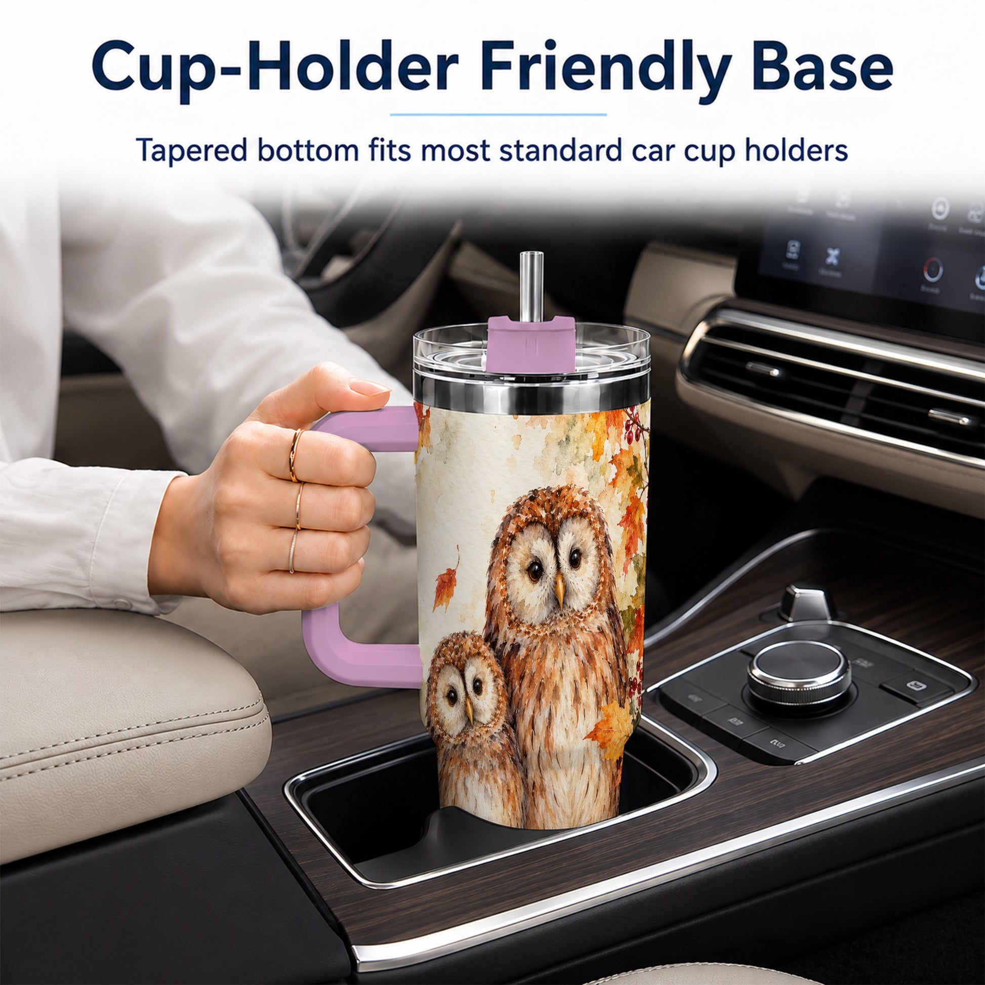 #pl[40oz|Pink] Watercolor Owl 40oz Tumbler, Owl Tumbler, Stainless Steel Travel Cup