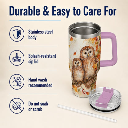 #pl[40oz|Pink] Watercolor Owl 40oz Tumbler, Owl Tumbler, Stainless Steel Travel Cup