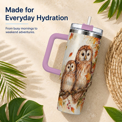 #pl[40oz|Pink] Watercolor Owl 40oz Tumbler, Owl Tumbler, Stainless Steel Travel Cup