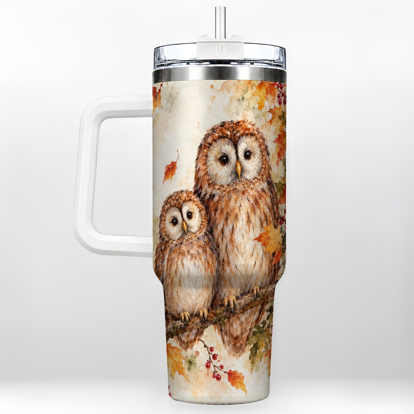 Watercolor Owl 40oz Tumbler, Owl Tumbler, Stainless Steel Travel Cup