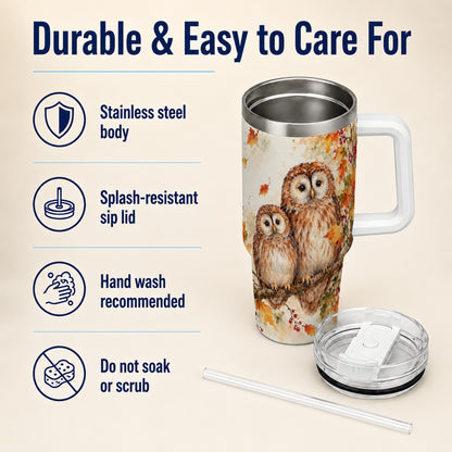 #pl[40oz|White] Watercolor Owl 40oz Tumbler, Owl Tumbler, Stainless Steel Travel Cup
