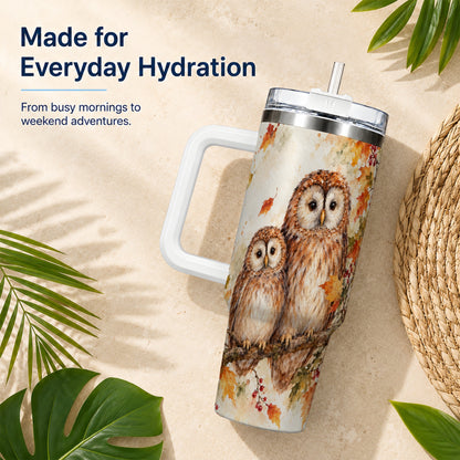 #pl[40oz|White] Watercolor Owl 40oz Tumbler, Owl Tumbler, Stainless Steel Travel Cup