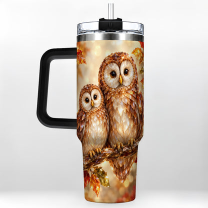 #pl[40oz|Black] Faceted Owl Pair 40oz Tumbler, Owl Tumbler, Stainless Steel Travel Cup