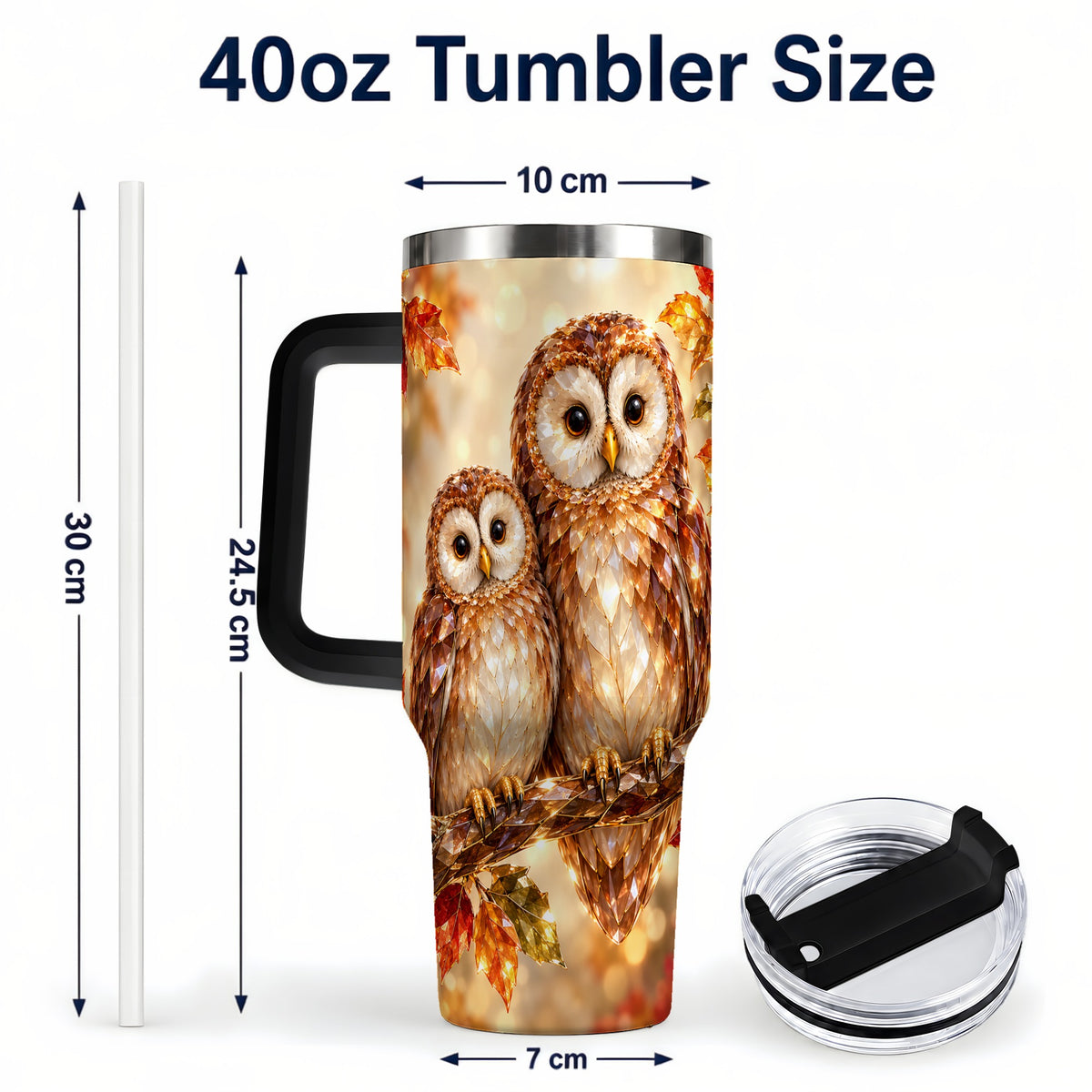 #pl[40oz|Black] Faceted Owl Pair 40oz Tumbler, Owl Tumbler, Stainless Steel Travel Cup