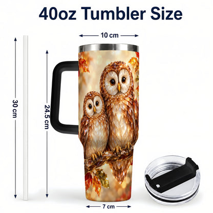 #pl[40oz|Black] Faceted Owl Pair 40oz Tumbler, Owl Tumbler, Stainless Steel Travel Cup