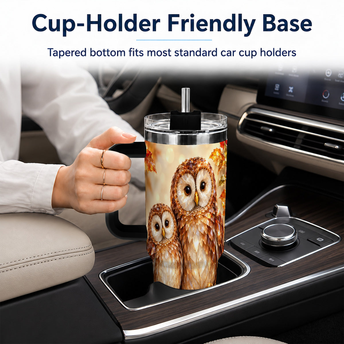#pl[40oz|Black] Faceted Owl Pair 40oz Tumbler, Owl Tumbler, Stainless Steel Travel Cup