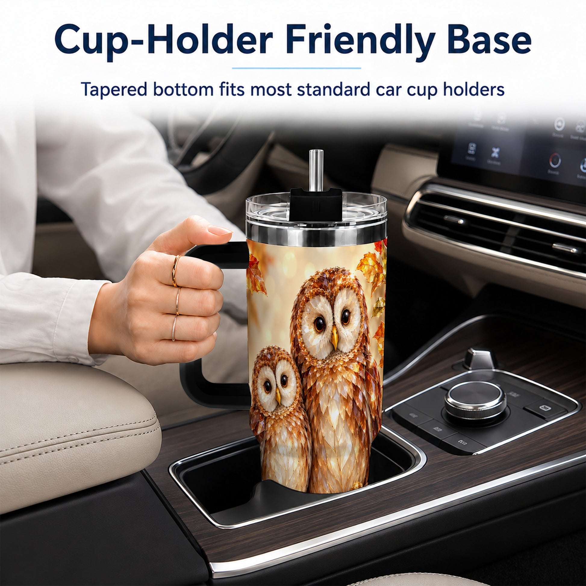 #pl[40oz|Black] Faceted Owl Pair 40oz Tumbler, Owl Tumbler, Stainless Steel Travel Cup