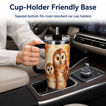 #pl[40oz|Black] Faceted Owl Pair 40oz Tumbler, Owl Tumbler, Stainless Steel Travel Cup