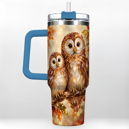 #pl[40oz|Blue] Faceted Owl Pair 40oz Tumbler, Owl Tumbler, Stainless Steel Travel Cup