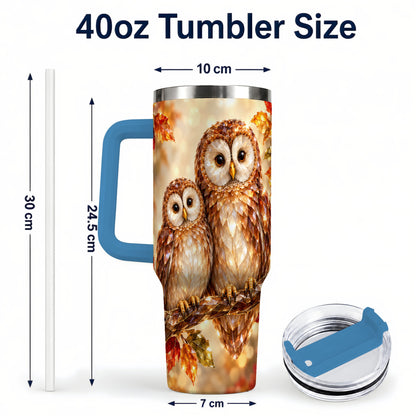 #pl[40oz|Blue] Faceted Owl Pair 40oz Tumbler, Owl Tumbler, Stainless Steel Travel Cup
