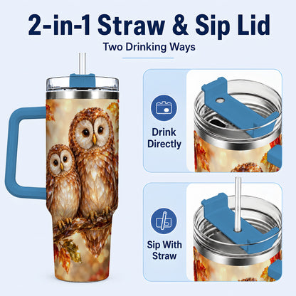 #pl[40oz|Blue] Faceted Owl Pair 40oz Tumbler, Owl Tumbler, Stainless Steel Travel Cup
