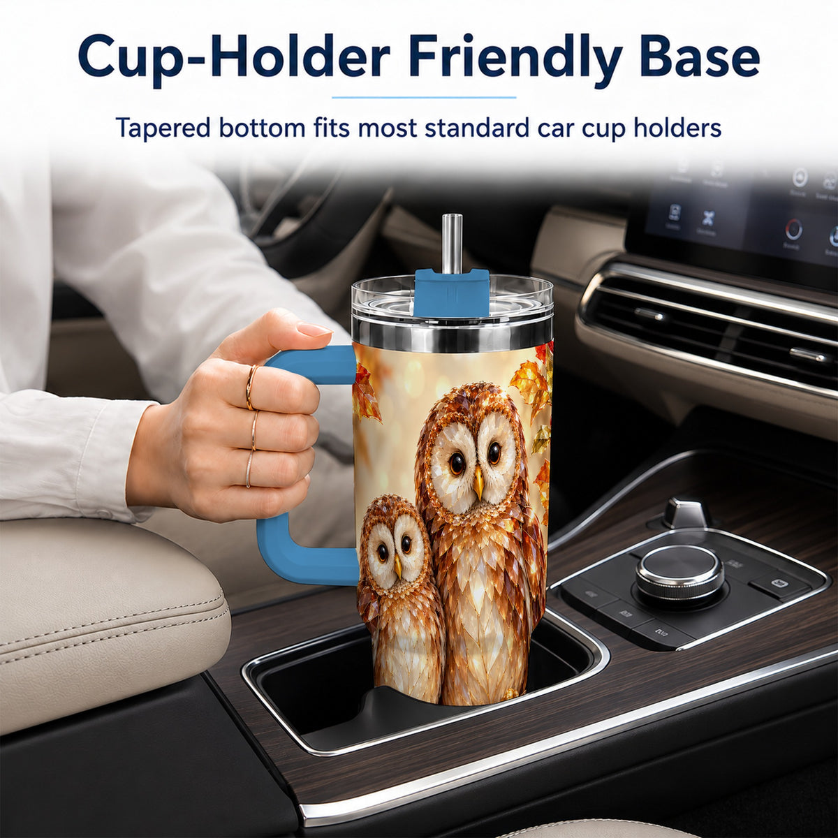 #pl[40oz|Blue] Faceted Owl Pair 40oz Tumbler, Owl Tumbler, Stainless Steel Travel Cup