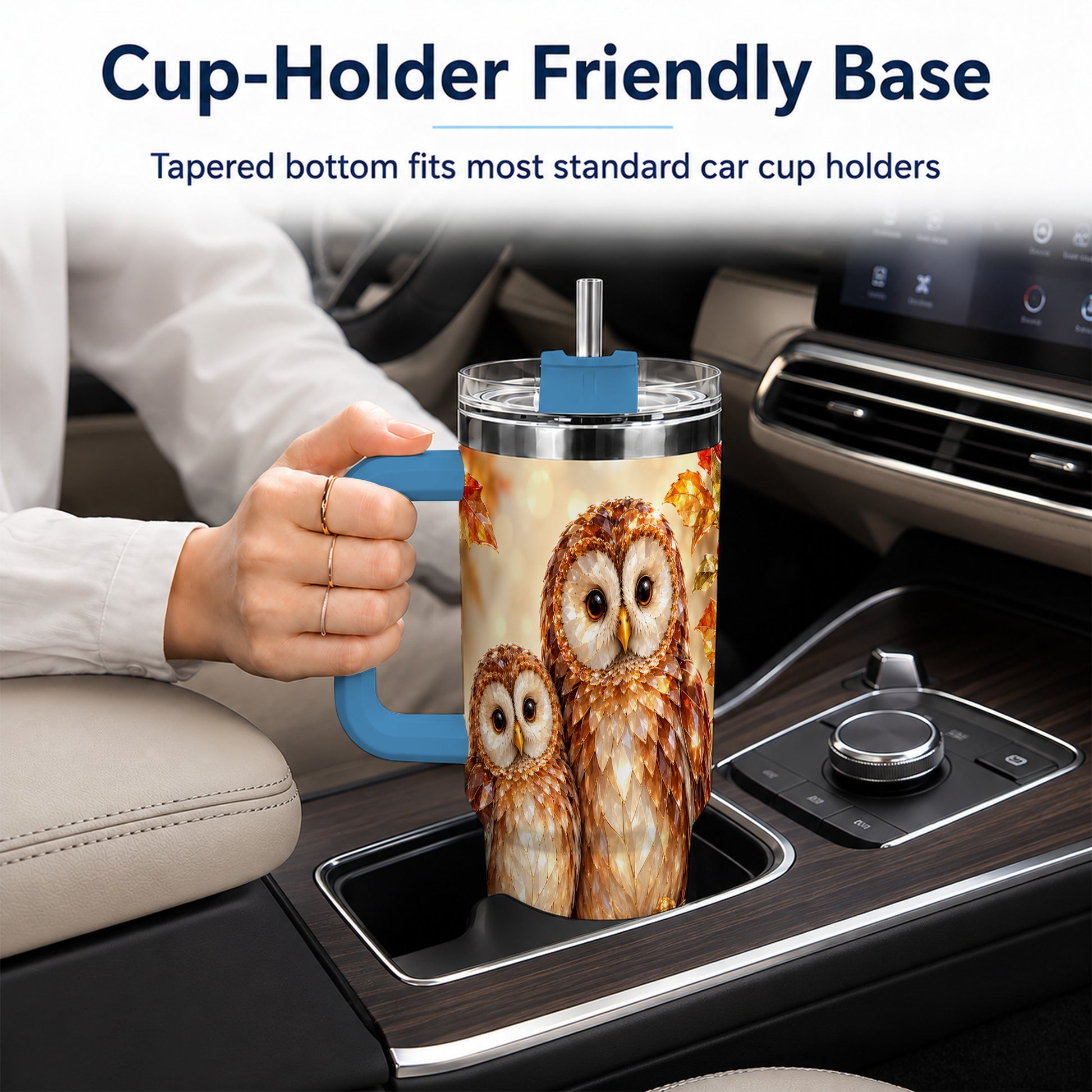 #pl[40oz|Blue] Faceted Owl Pair 40oz Tumbler, Owl Tumbler, Stainless Steel Travel Cup