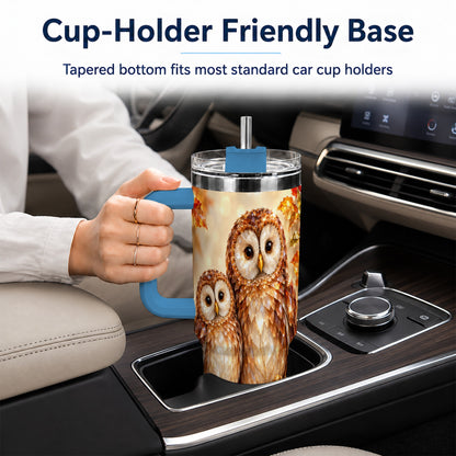 #pl[40oz|Blue] Faceted Owl Pair 40oz Tumbler, Owl Tumbler, Stainless Steel Travel Cup