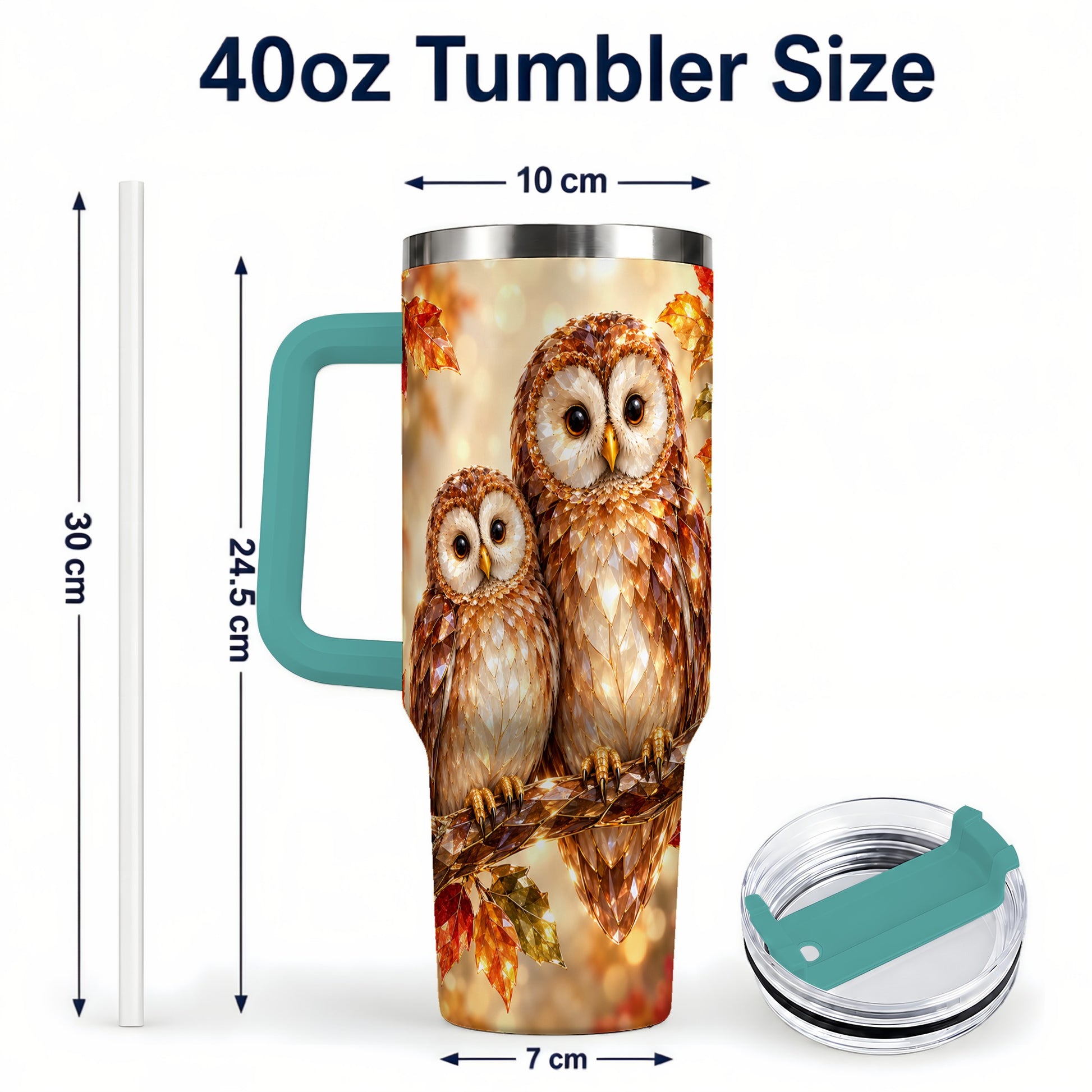 #pl[40oz|Green] Faceted Owl Pair 40oz Tumbler, Owl Tumbler, Stainless Steel Travel Cup