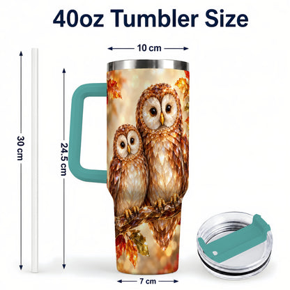 #pl[40oz|Green] Faceted Owl Pair 40oz Tumbler, Owl Tumbler, Stainless Steel Travel Cup