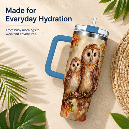 #pl[40oz|Blue] Faceted Owl Pair 40oz Tumbler, Owl Tumbler, Stainless Steel Travel Cup
