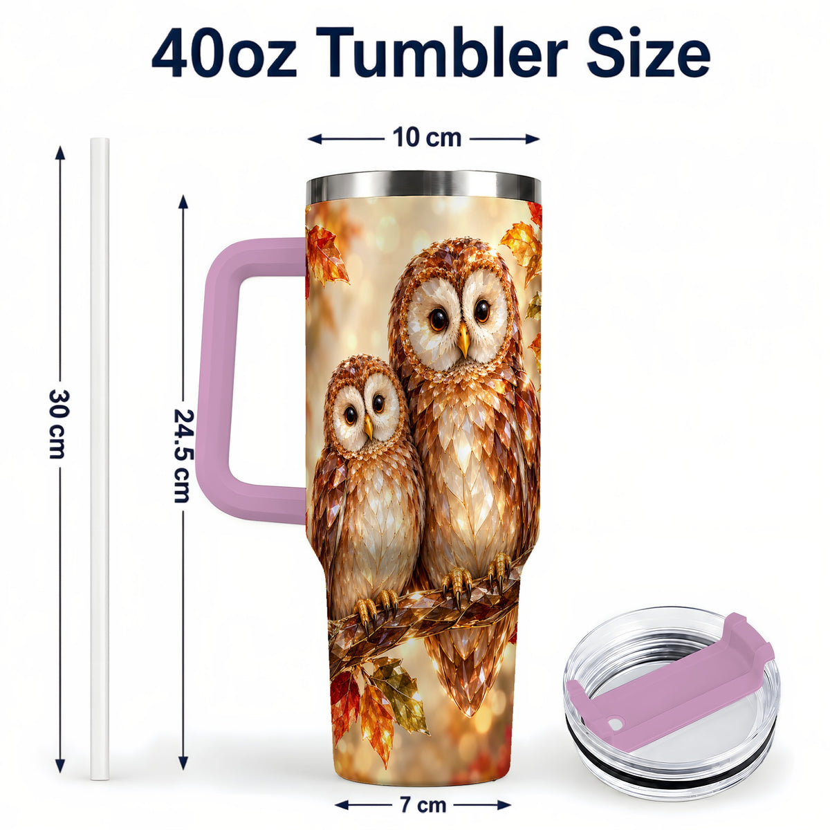 #pl[40oz|Pink] Faceted Owl Pair 40oz Tumbler, Owl Tumbler, Stainless Steel Travel Cup